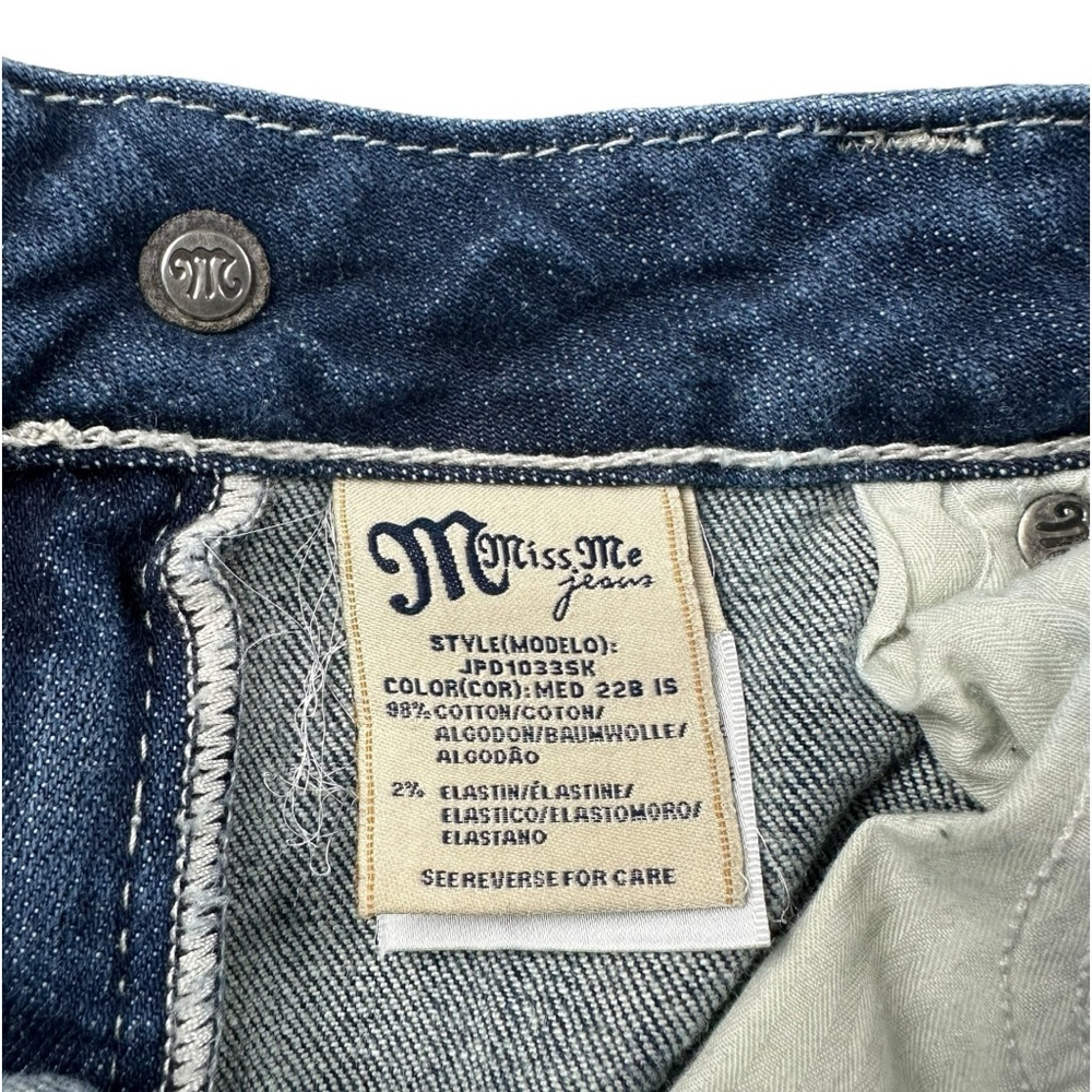 Miss Me Sunny Skinny Jeans Women’s Size 31 Blue Y2K Thick White Stitching - Picture 10 of 12